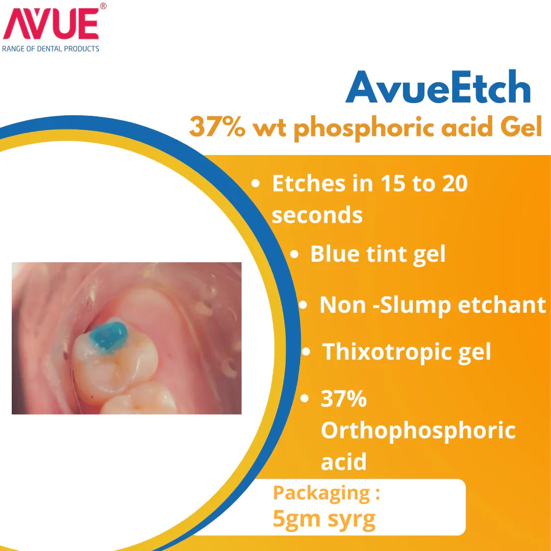 AVUE Etch (37% Phosphoric Acid Etchant) 1 x 5gm + Accessories - ORAL HEALTHCART